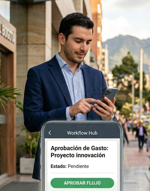 Gerente aprobando proceso SAP desde el móvil