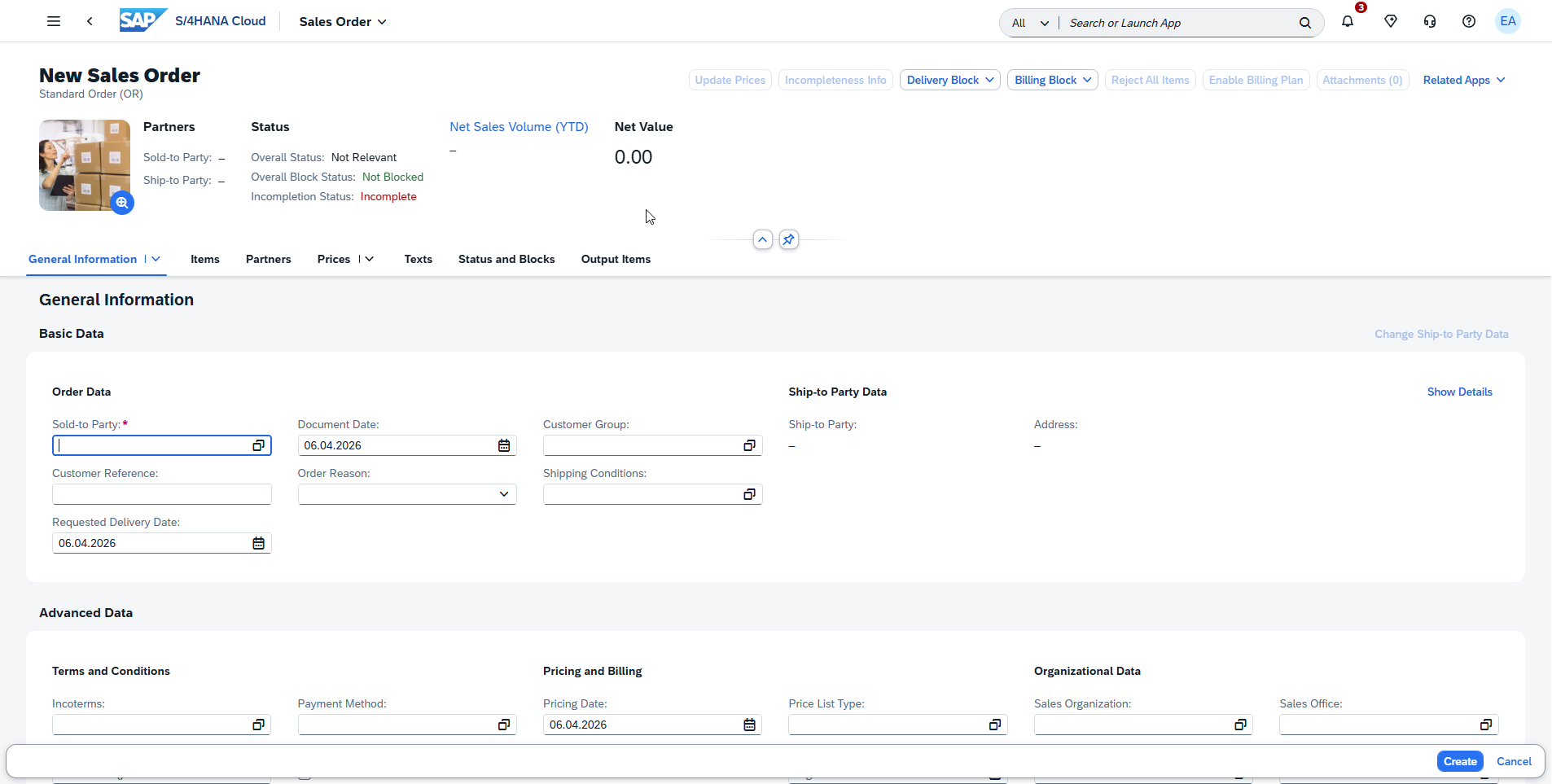 SAP Cloud ERP — Sales Order